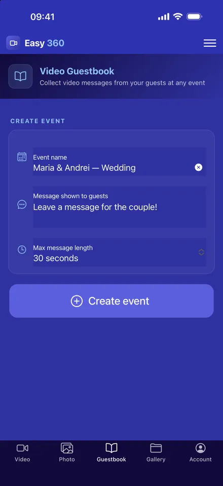 Easy 360 — Video guestbook